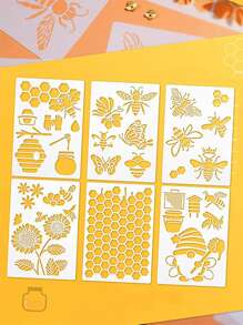 6 piezas Plantilla de dibujo de abeja & de panal - Blanco - Ver 1