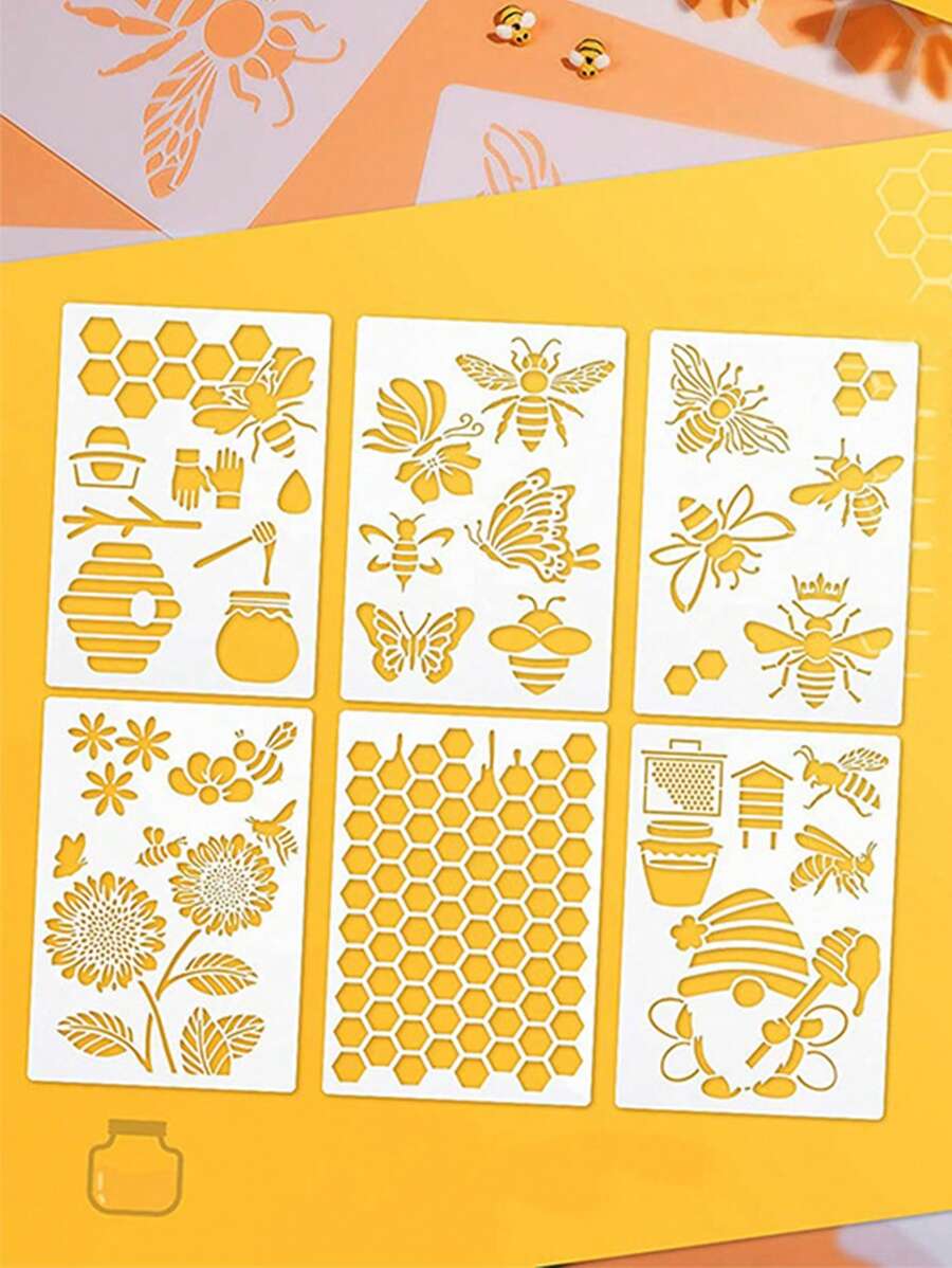 6 piezas Plantilla de dibujo de abeja & de panal - Blanco - Ver 1