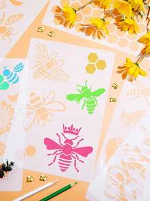 6 piezas Plantilla de dibujo de abeja & de panal - Blanco - Ver 2