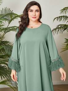 Al Najma Trang phục Ả Rập cộng với kích thước mép màu trơn Khiêm tốn - màu xanh lá - Xem 6