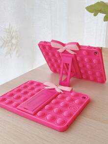 Bow Decor Silicone Case With Holder Compatible With iPad - Hot Pink - View 2