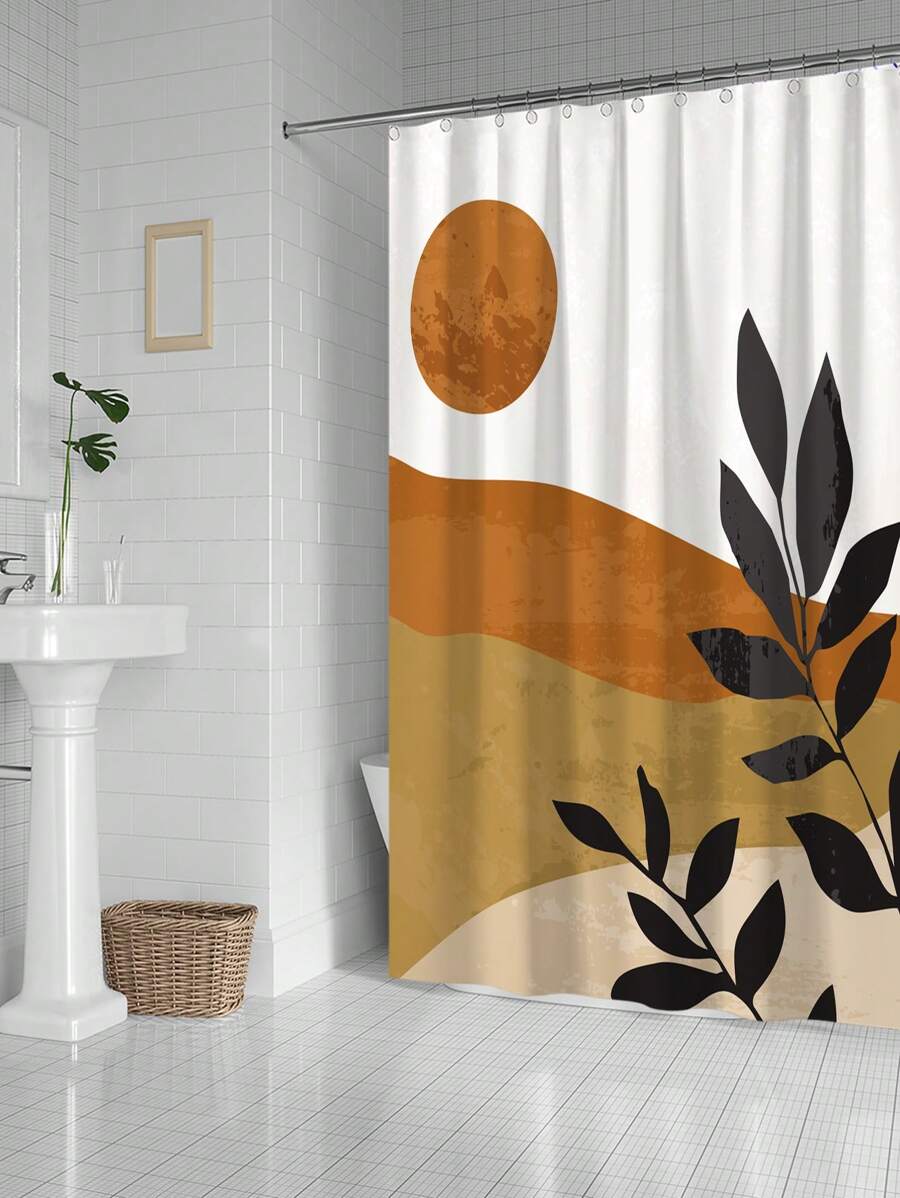 1入組樹葉和太陽印花淋浴現代滌綸防水浴簾 - 彩色 - 查看 1