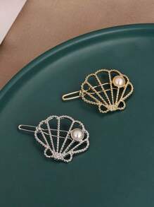 2pcs Women Shell & Rhinestone Decor Fashion Hair Clip - Multicolor - View 1
