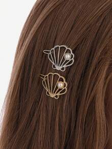 2pcs Women Shell & Rhinestone Decor Fashion Hair Clip - Multicolor - View 4