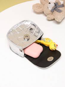 1入組女孩鱷魚印花PU皮革翻蓋馬鞍包 - 銀色 - 查看 8