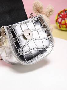 1入組女孩鱷魚印花PU皮革翻蓋馬鞍包 - 銀色 - 查看 11