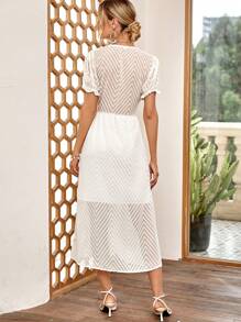 Aveloria Solid Plunge Neck A-line Dress - White - View 2