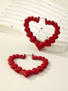 1 cặp Quà tặng năm mới 2024 thời trang và phổ biến Quà tặng ngày lễ tình nhân Hoa tai vòng tròn hình trái tim màu đỏ phóng đại dễ thương dành cho phụ nữ, thích hợp cho tiệc tùng và đeo hàng ngày Ngày lễ tình nhân, Mẹ, Mẹ, Ngày của Mẹ, Quà tặng - Đỏ - Xem 3