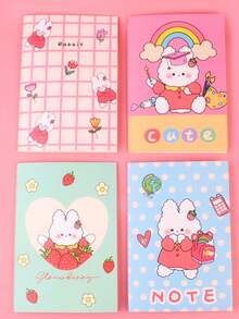 4 piezas Cuaderno con estampado de conejo de dibujos animados - Multicolor - Ver 1