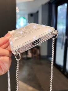 Vỏ điện thoại trang trí trái tim rhinestone có dây buộc - Trong sáng - Xem 3
