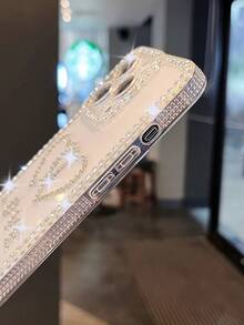 Vỏ điện thoại trang trí trái tim rhinestone có dây buộc - Trong sáng - Xem 4
