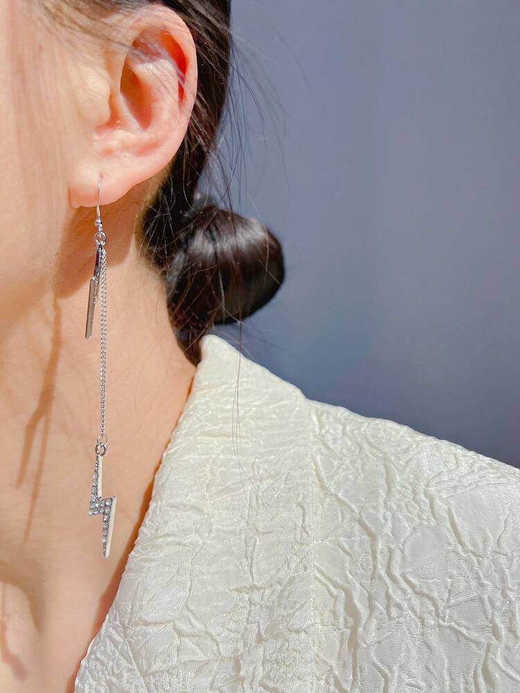 AB Asymmetrical Rhinestone-Decorated Long Dangle Earrings Hip Hop Jewelry