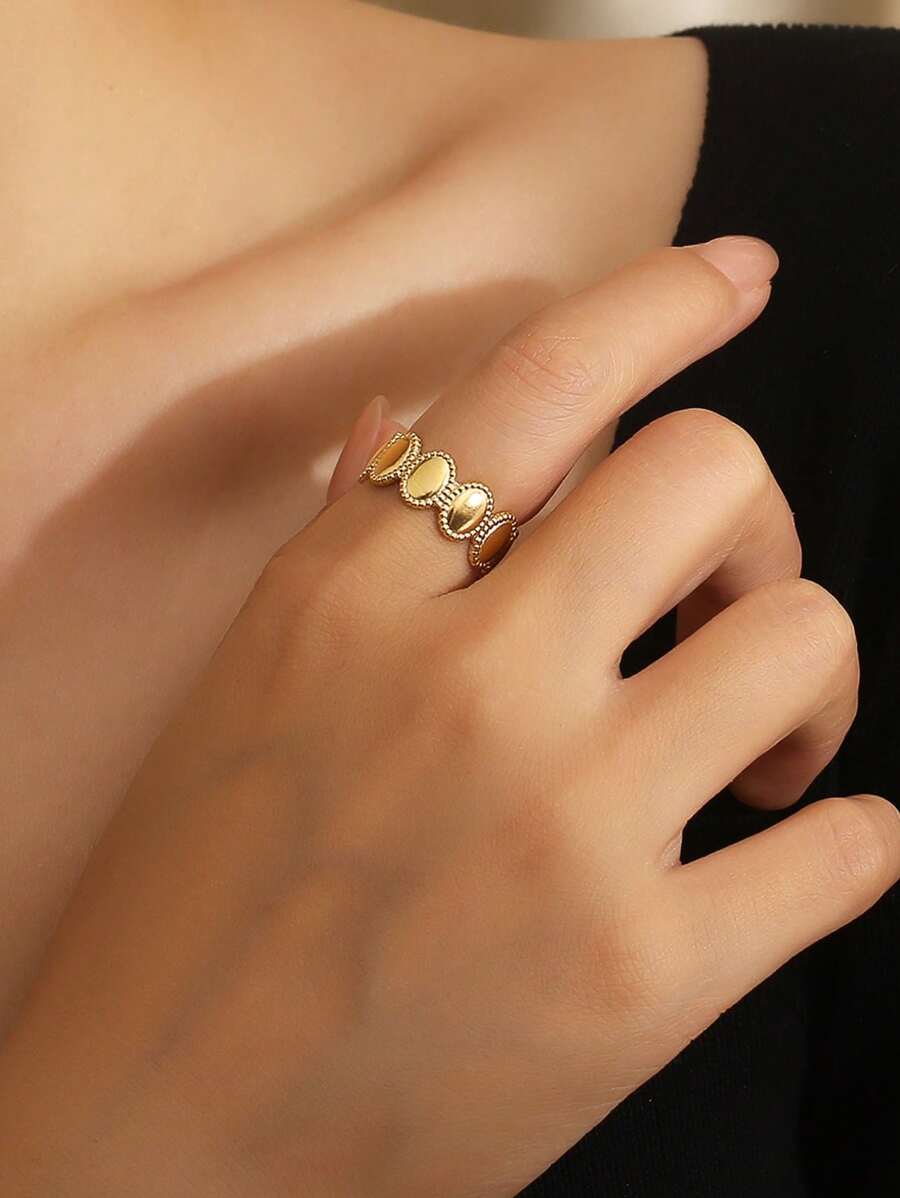 MONALLY 1pc Adjustable Cute Stainless Steel Ring, Birthday Gift For Women - Yellow Gold - View 1