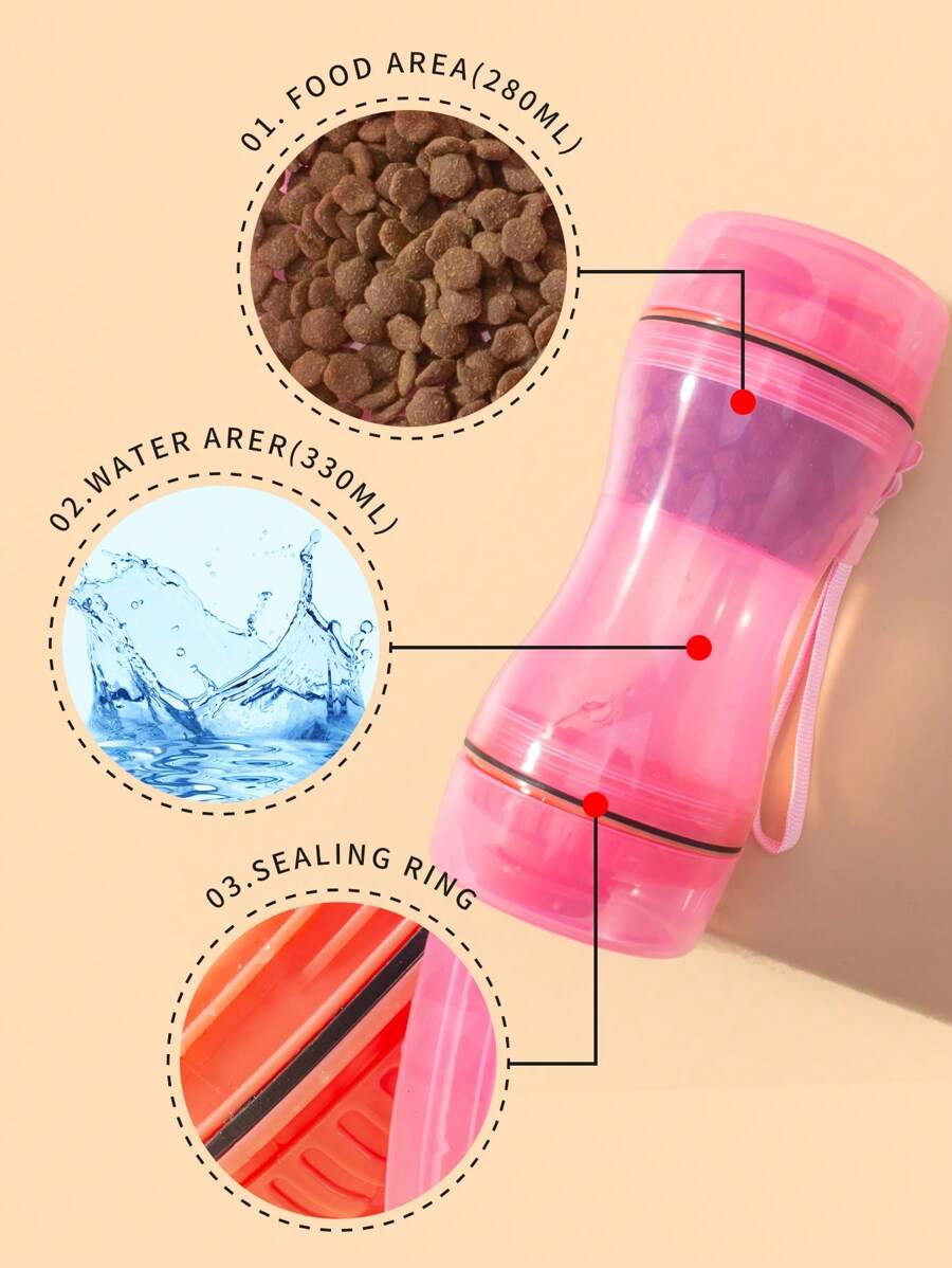 1pc Pink PP Material Pet Water & Food 2-In-1 Portable Multifunctional Cup Suitable For Cats & Dogs Outdoor - Pink - View 1