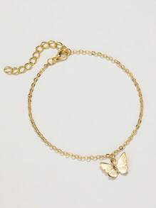 1pc Alloy Butterfly Charm Anklet - Yellow Gold - View 4