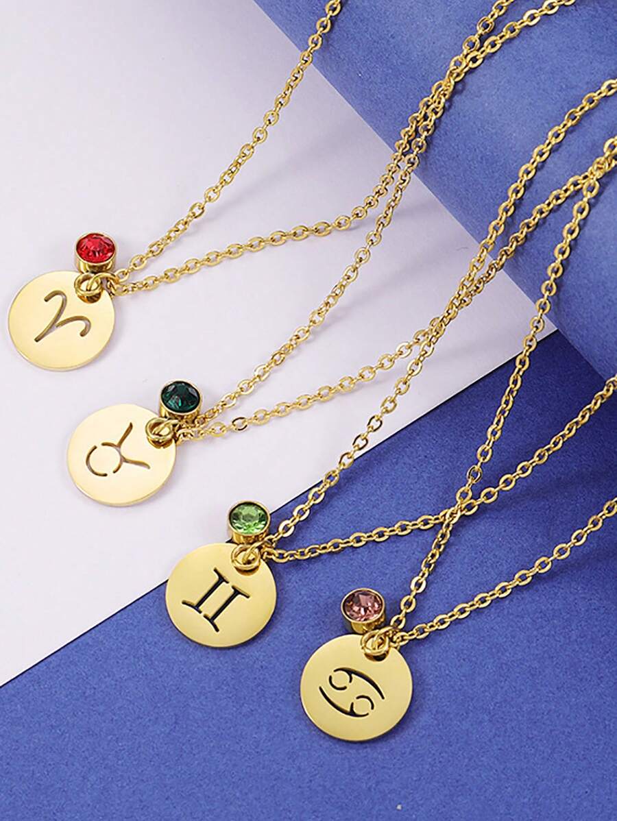 1 Cái Thép Không Gỉ Thời Trang Mặt Dây Chuyền Cung Hoàng Đạo Nữ Vòng Cổ Trang Trí Hàng Ngày - Vàng - Xem 1