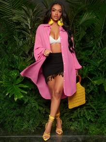 SHEIN SXY 素色前紐扣襯衫 - 粉色 - 查看 4