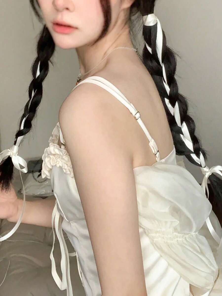 2入組女士實心甜美風格髮箍，適用於返校和休閒 - 米色 - 查看 1