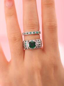 2 cái/bộ Bộ Nhẫn Đính Đá Cubic Zirconia Màu Xanh Lá Cây - Nhiều màu - Xem 1