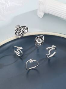 5pcs/set Women's Snake Ring Set For Women For Daily Decoration - Silver - View 1