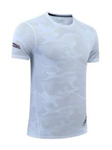SHEIN Daily&Casual 男士迷彩印花運動T恤 - 白色 - 查看 1
