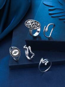 5pcs/set Women's Snake Ring Set For Women For Daily Decoration - Silver - View 4