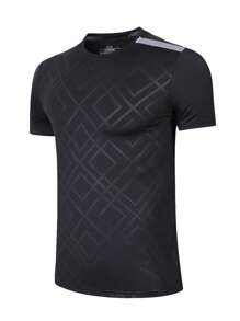Men Contrast Panel Jacquard Tee - Black - View 1