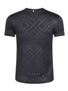 Men Contrast Panel Jacquard Tee - Black - View 3