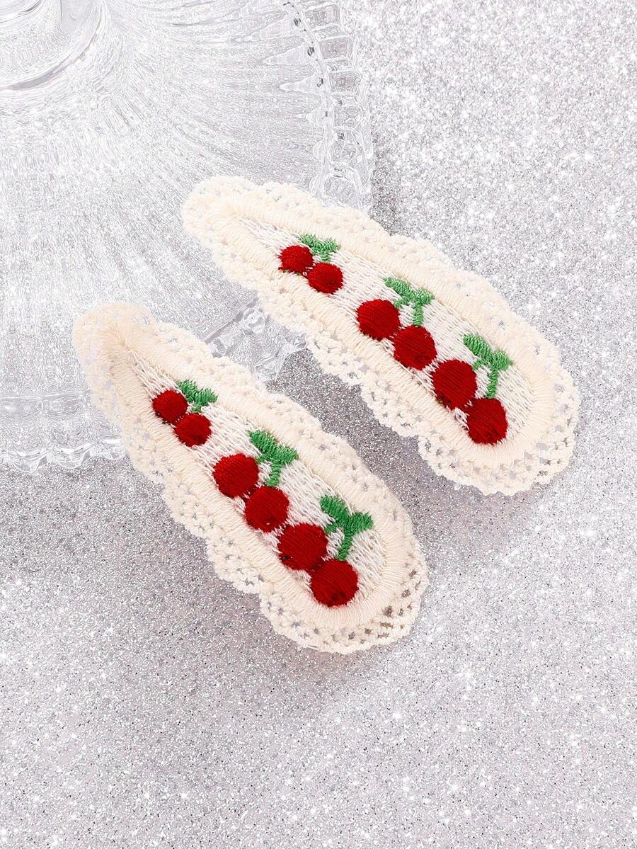 2pcs Water Drop-shaped Cherry Pattern Hair Clip Set, Christmas Gift - Multicolor - View 1