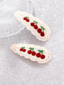 2pcs Water Drop-shaped Cherry Pattern Hair Clip Set, Christmas Gift - Multicolor - View 3