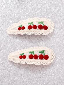 2pcs Water Drop-shaped Cherry Pattern Hair Clip Set, Christmas Gift - Multicolor - View 4