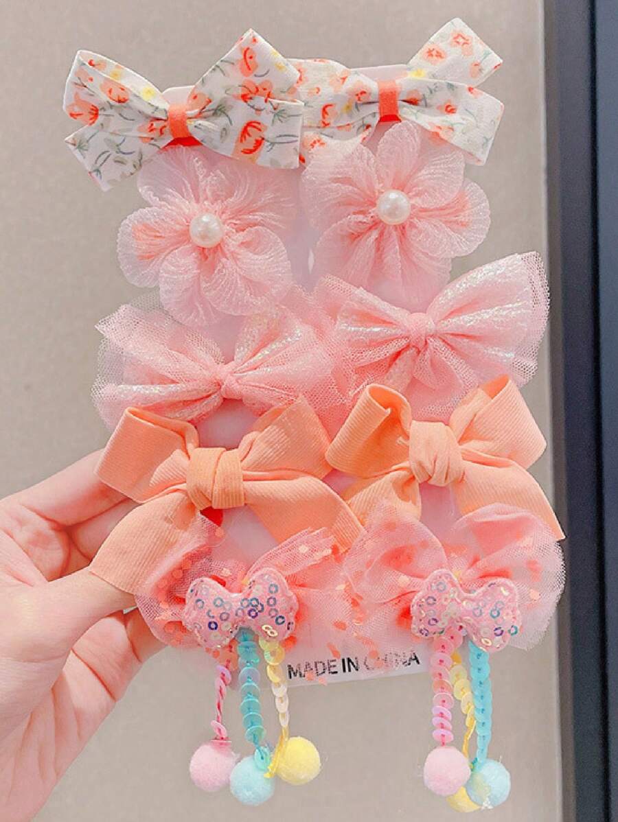 10 件女士蝴蝶和花朵装饰发夹（无包装卡），粉色配饰 - 彩色 - 查看 1