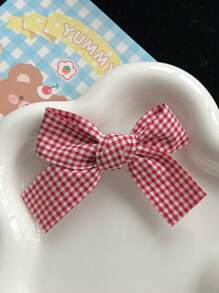 2pcs Gingham Pattern Bow Decor Alligator Hair Clip Cute Y2k Valentine's Day Claw Clips Hair Claws Hair Barrettes, School Stuff, Elegant, College, Bows, Hair Accessories