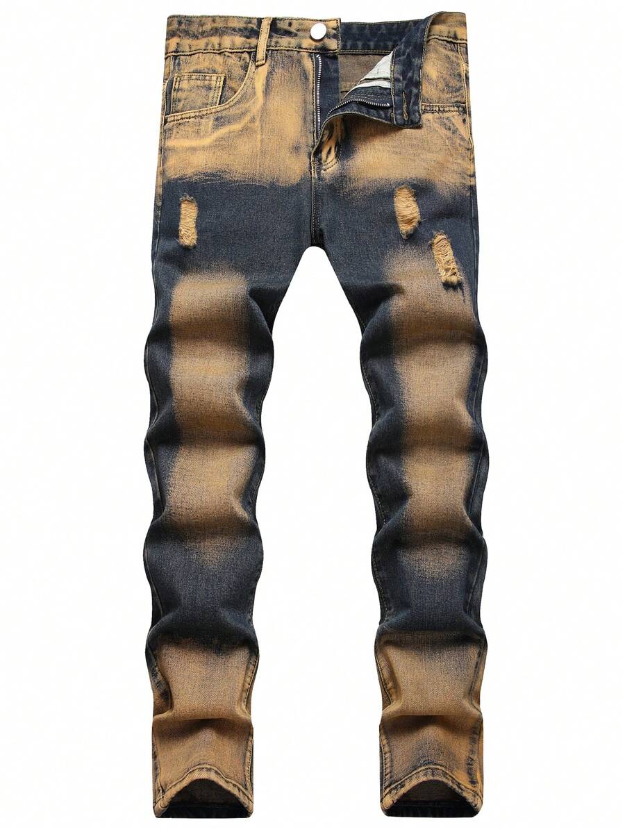 Quần Jeans Nam Rách Rách Tẩy Trắng - Rửa tối - Xem 1