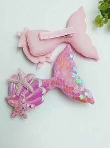 2pcs Sequin Fish Tail Decor Hair Clip - Pink - View 2