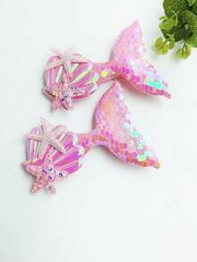 2pcs Sequin Fish Tail Decor Hair Clip - Pink - View 3