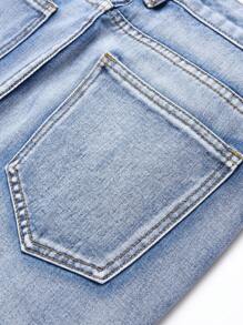 男士棉破洞抽鬚漂白水洗牛仔褲 - 淺色水洗藍 - 查看 3