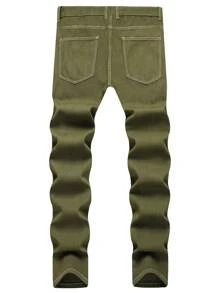 Hombres Jeans ajustados desgarro crudo - Verde militar - Ver 2