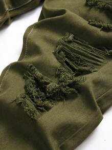 Hombres Jeans ajustados desgarro crudo - Verde militar - Ver 4