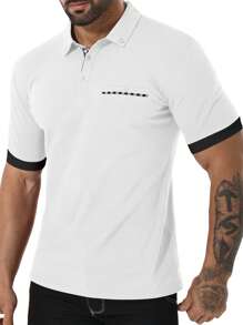 男士拼接邊POLO衫 - 白色 - 查看 3