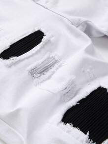 Men Cotton Ripped Frayed Rag Stitching Jeans - White - View 6