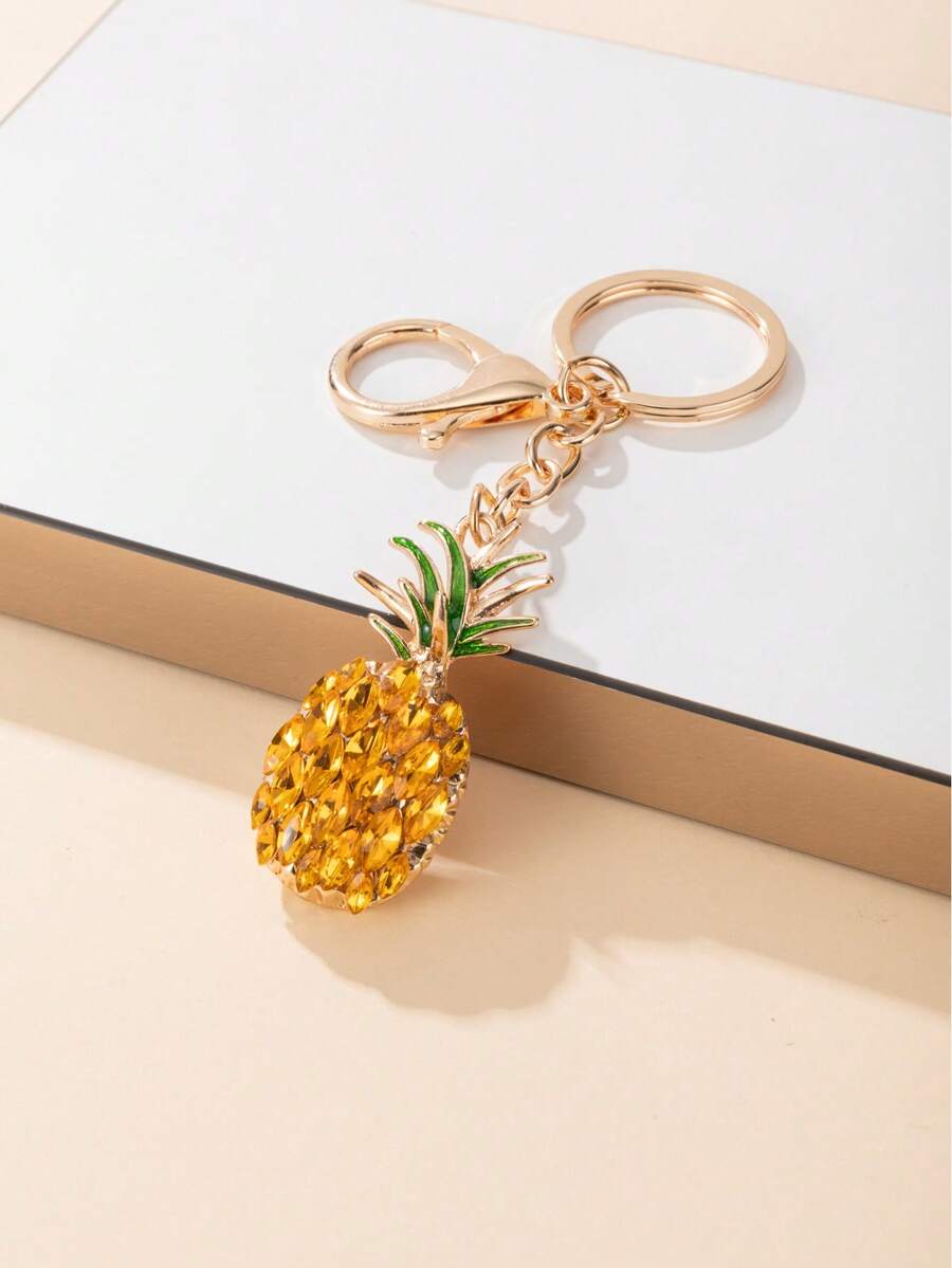 1pc Women Pineapple Charm Cute Keychain For Key Decoration - Gold - View 1