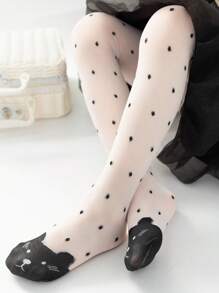 1pair Baby Girls Cartoon Graphic Tights For Daily Life - Multicolor - View 3
