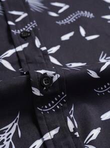 Hombres Camisa con estampado con botón - Blanco y Negro - Ver 4