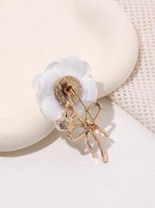 花和水鑽蝴蝶結裝飾胸花 - 白色 - 查看 2