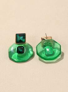 1對受歡迎時尚透明樹脂幾何圓形耳釘 - 彩色 - 查看 2