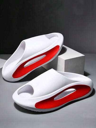 Men Two Tone Cut Out Slides, Fashion Summer EVA Slides