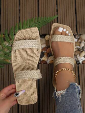 女性編織細節雙帶度假夏天平底涼鞋
