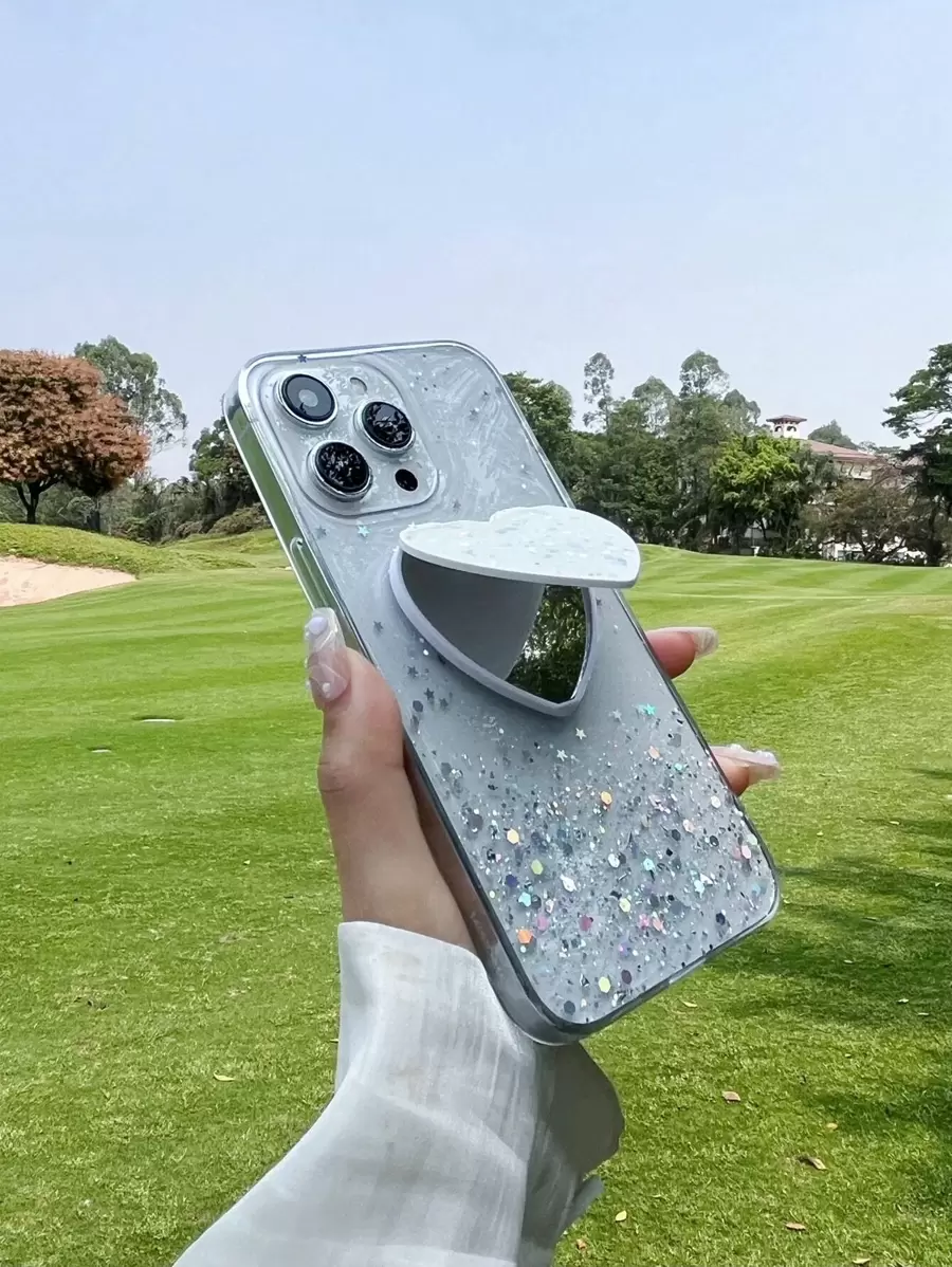 镜面装饰亮片手机壳，国际版，非国内版 - 白色 - 查看 1