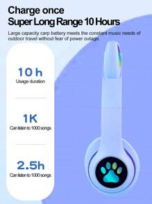 耳朵裝飾深低音可折疊發光藍牙耳機 - 藍色 - 查看 6